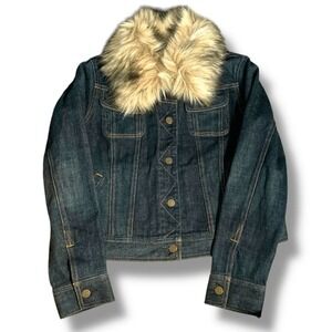 Ralph Lauren Jeans Co Y2K Faux Fur Collar Denim Jacket Western Americana Large
